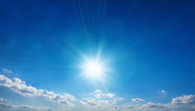 Sun Sunbeams Against Blue Sky Cloudless Heaven Photography With Lense Flair Effect