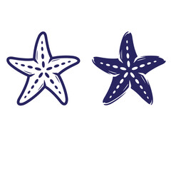 Obraz premium Two vector illustrations of starfish in a simple hand drawn style on white background