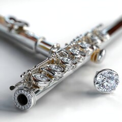 Obraz premium Elegant Silver Flute with Diamond Accents on White Background, Close Up