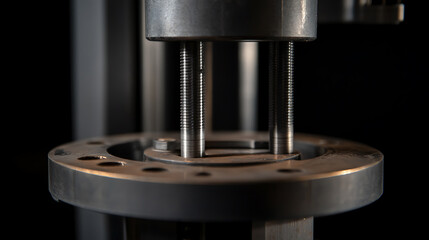 Metal machinery components: Close-up of metallic mechanism, showcasing precision engineering and industrial design against a dark backdrop. Engineering artistry.