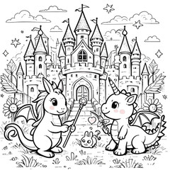 Naklejka premium cute fantasy coloring book vector image illustration