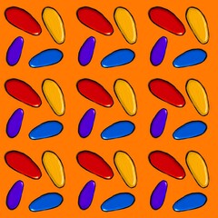 Colorful abstract pattern of ovals on vibrant orange background  
