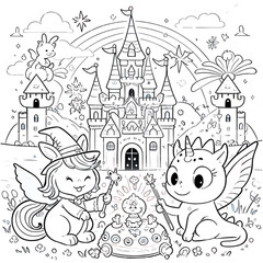 cute fantasy coloring book vector image illustration