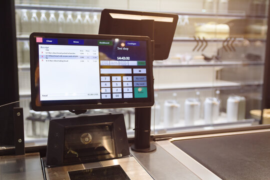 Modern cashier equipment in the store