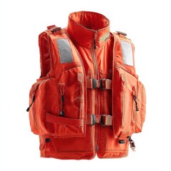 Bright Orange Life Vest Isolated on White Background for Water Safety