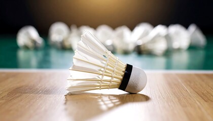 Shuttlecock Closeup on Court Surface with Blurred Background