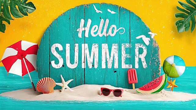 Hello summer theme with beach elements for a relaxing Vacation