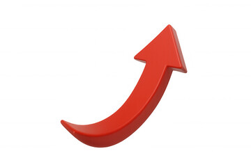 Red 3d arrow pointing up, illustrating business success, financial growth, and positive market trends on a transparent background