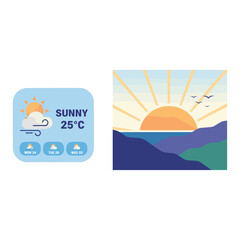 Fototapeta premium Sunrise-themed background accompanies the weather widget template