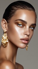 Elegant high fashion portrait of glamorous young woman with bold accessories for fashion editorial design