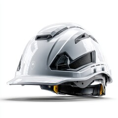 Fototapeta premium Modern White Construction Helmet Isolated on White Background, Safety Gear