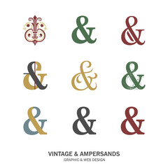 Obraz premium A collection of ampersand icons, vector illustrations in various vintage styles, ready for use in graphic and web design, wedding invitations, save‑the‑date cards, stationery, marketing, and