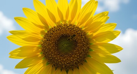 Fototapeta premium Close up of a vibrant yellow sunflower against a bright blue sky