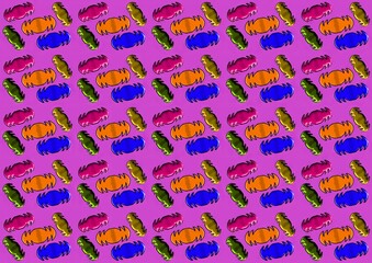 Colorful abstract pattern with vibrant shapes on purple background  
