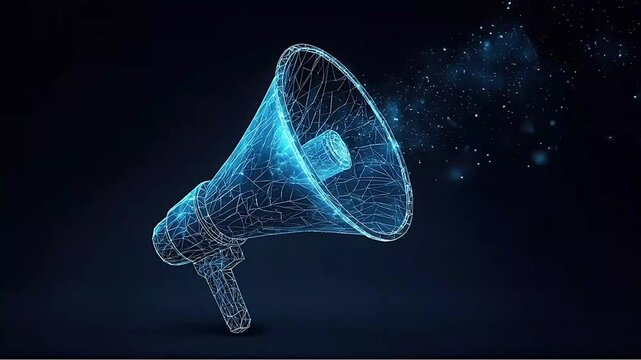 Digital megaphone broadcasts sparkling particles into the night