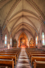 View Up Aisle of 152 Year Old Rural Catholic Church