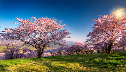 Fototapeta premium Stunning Cherry Blossom Trees In Full Bloom A Breathtaking Spring Landscape Beautiful