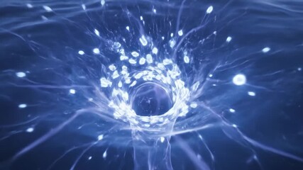Water vortex forms in tranquil blue water, creating swirling patterns and energy. Captivating visuals in calming aquatic setting. Concept of nature, science, and creativity