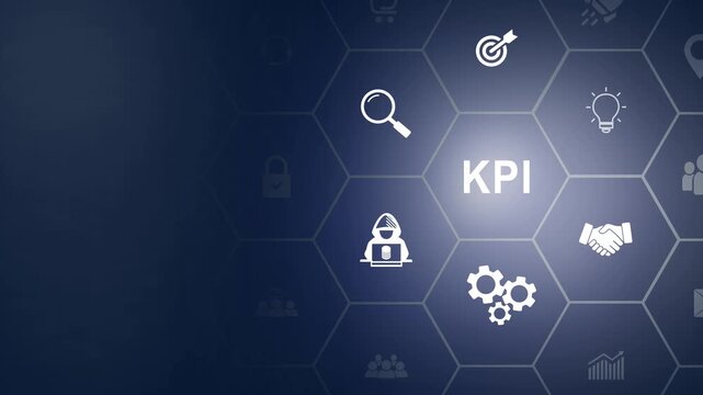 Effective and smart key performance indicators (KPIs) to measure and evaluate progress. Specific, measurable, achievable, realistic, timely. Tracking performance, setting goals on a black background