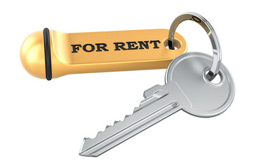For Rent, key with tag. 3D rendering