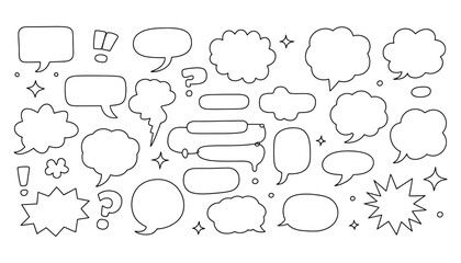 Diverse collection of hand-drawn speech bubbles and comic elements for creative projects