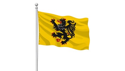 A yellow flag with a black heraldic lion, signifying a historical banner.