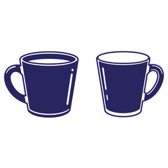 Simple navy blue coffee cup vector illustration in flat design style against white background.
