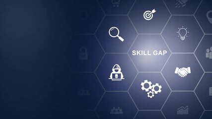 Skill gap analysis and identifying skill gap concept. Assessing the existing skills, competencies, identifying gaps and developing strategies to bridge. icon background animation