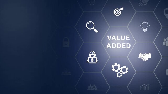 Value added concept. Touching on virtual screen to create values. Way to adding value to product and service. Improving products, excellent service, expert advice icon background animation