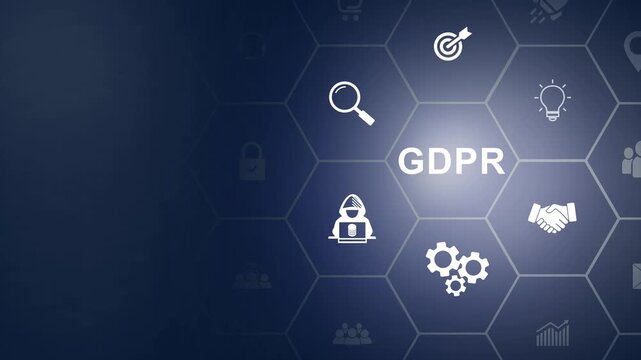 A GDPR concept button on a futuristic ,Business, Technology and network concept. Animated Dynamic wave of color particles. Digital technology background. Motion graphics of GDPR concept.