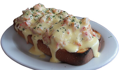 Toasted bread topped with lobster and creamy sauce