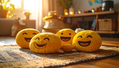 Smiling Pillows on a Rug in a Sunny Room