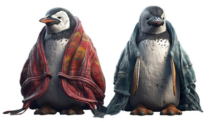 Two penguins in robes, side by side