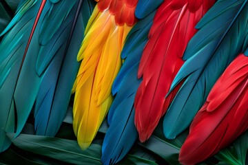 Obraz premium Colorful macaw feathers creating abstract tropical pattern