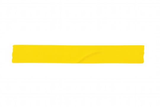 Yellow adhesive tape strip element with crumpled texture, adding a practical design detail, on transparent background