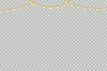 Curved festive star border in golden colors on transparent background