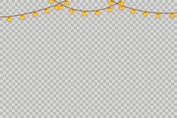 Golden stars garland decoration on transparent background