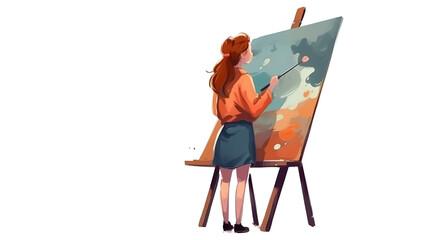 Woman painting on easel