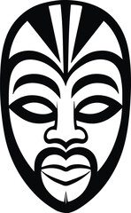 Black thick outline with white background, Minimalist outline of tribal mask
