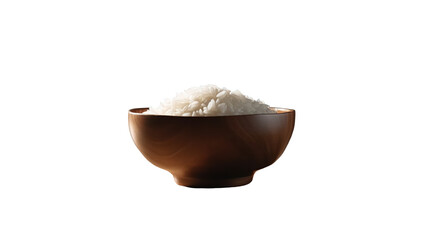 Wooden bowl filled with white rice against a black background (1)
