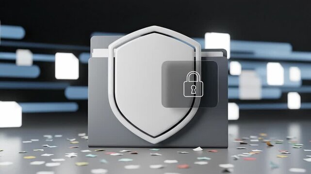 Digital Data Protection Folder Icon With Security Shield Lock Symbol For Enhanced Cybersecurity And Online Privacy Safety