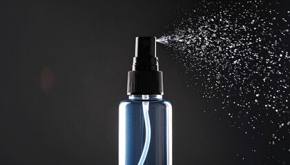 Spray Bottle Spritzing Water Against a Dark Background