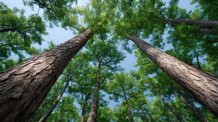 Forest with tall trees reaching up to the sky