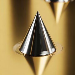 Metallic Cone on Golden Surface.