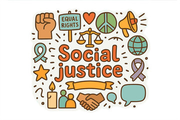Fototapeta premium Social Justice Symbols. Social justice. Hand-drawn doodle illustration of Social justice. raised fist, protest