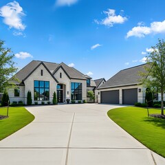 Modern House Exterior in a Lush Lawn.