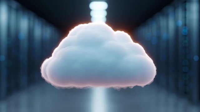 A cloud is floating in a dark room. The room is empty and the cloud is the only thing visible