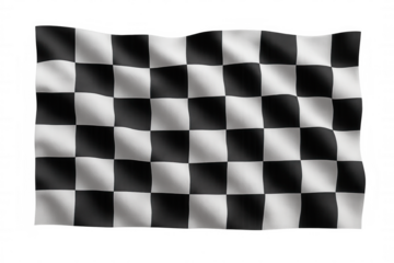 Waving checkered flag representing motorsport finish line, victory, success, and competition on transparent background