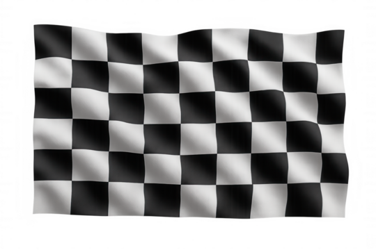 Waving checkered flag representing motorsport finish line, victory, success, and competition on transparent background
