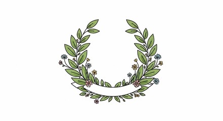 Floral Wreath Embellishment: A delicate floral wreath design composed of intricately illustrated leaves and blossoms, symbolizing nature's embrace, perfect for invitations or decorative elements.